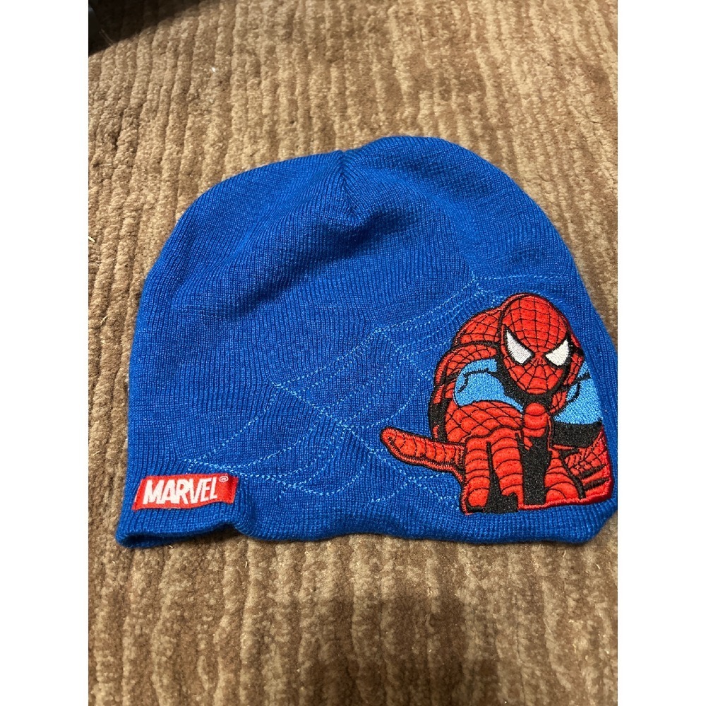 Vintage Marvel Spider-Man Beanie Hat Knit Cap Superhero Blue Boys Kids